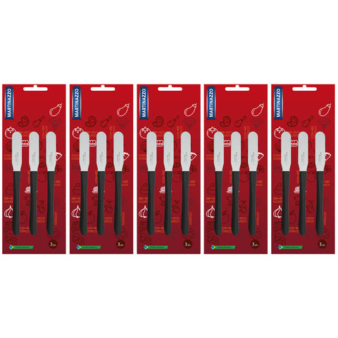 5 Conjuntos de Espátulas de Inox para Manteiga com 3 Peças cada Martinazzo Cabos Pretos 5 Conjuntos de Espátulas de Inox para Manteiga com 3 Peças cada Martinazzo Cabos Pretos