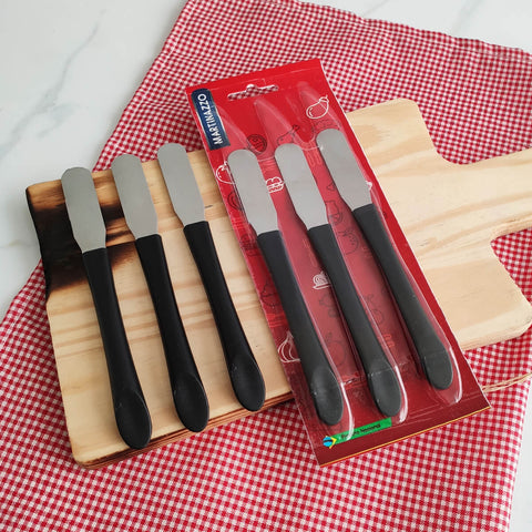 5 Conjuntos de Espátulas de Inox para Manteiga com 3 Peças cada Martinazzo Cabos Pretos 5 Conjuntos de Espátulas de Inox para Manteiga com 3 Peças cada Martinazzo Cabos Pretos