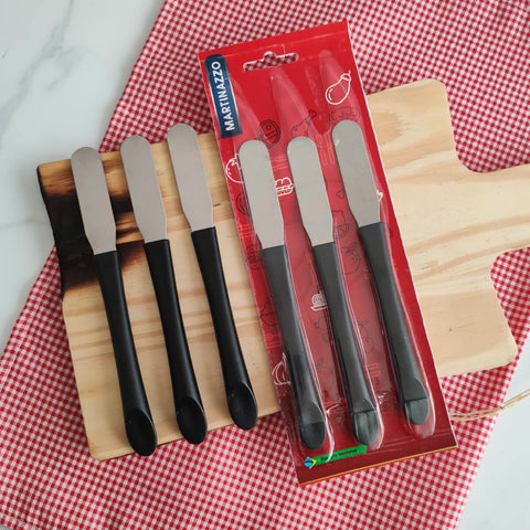 5 Conjuntos de Espátulas de Inox para Manteiga com 3 Peças cada Martinazzo Cabos Pretos 5 Conjuntos de Espátulas de Inox para Manteiga com 3 Peças cada Martinazzo Cabos Pretos