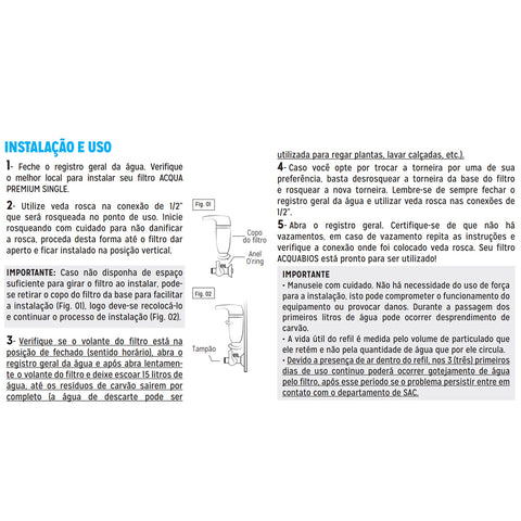 Filtro de Água de Parede Premium Single Equation Acquabios em Polipropileno Branco Filtro de Água de Parede Premium Single Equation Acquabios em Polipropileno Branco