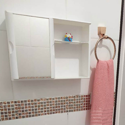 Armário de Banheiro 46,5x32cm de Embutir com Espelho Sobrepor de Parede Astra Porta Deslizante Plástico