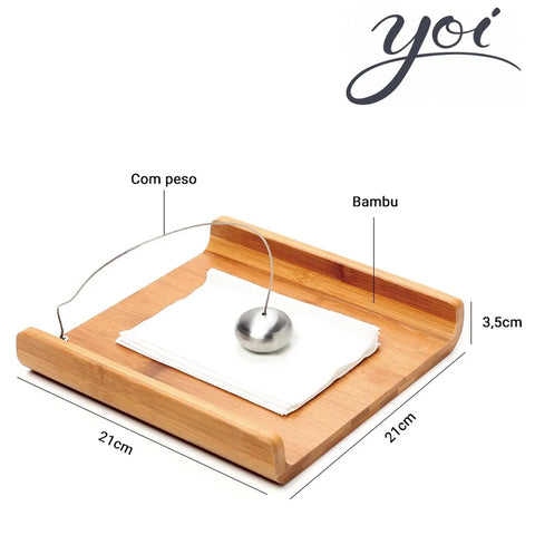 Suporte Porta Guardanapo Bambu 21x21cm Tyft Yoi com Contrapeso de Metal Cromado Suporte Porta Guardanapo Bambu 21x21cm Tyft Yoi com Contrapeso de Metal Cromado