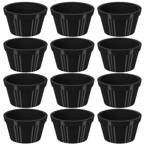 Conjunto 12 Ramekins Pretos Canelados 90ml Potes Bowls Pequenos Uno Coza em Polipropileno