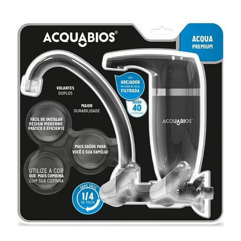 Filtro de Água Torneira Parede Bica Móvel Premium Acquabios Preto e Cromado Filtro de Água Torneira Parede Bica Móvel Premium Acquabios Preto e Cromado