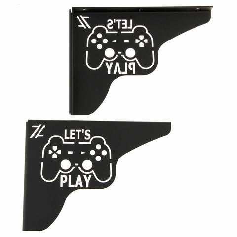 Par Mãos Francesas Decorativas 20cm Canto Gamer Let's Play Aço Preto Par Mãos Francesas Decorativas 20cm Canto Gamer Let's Play Aço Preto