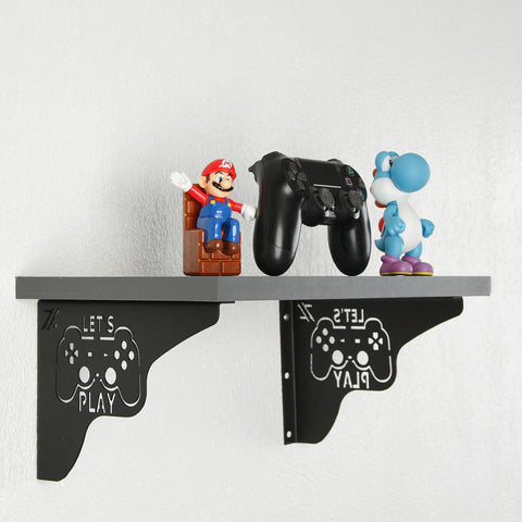 Par Mãos Francesas Decorativas 20cm Canto Gamer Let's Play Aço Preto Par Mãos Francesas Decorativas 20cm Canto Gamer Let's Play Aço Preto