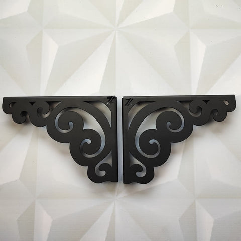 Par de Mão Francesa Arabesco 20cm Preto em Aço para Prateleira Zarg Par de Mão Francesa Arabesco 20cm Preto em Aço para Prateleira Zarg