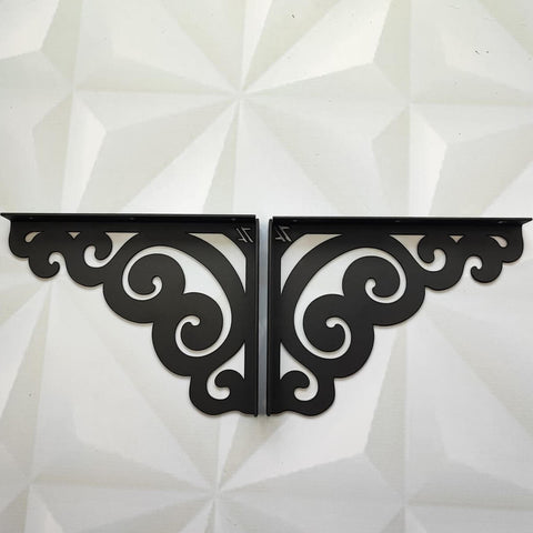 Par de Mão Francesa Arabesco 20cm Preto em Aço para Prateleira Zarg Par de Mão Francesa Arabesco 20cm Preto em Aço para Prateleira Zarg