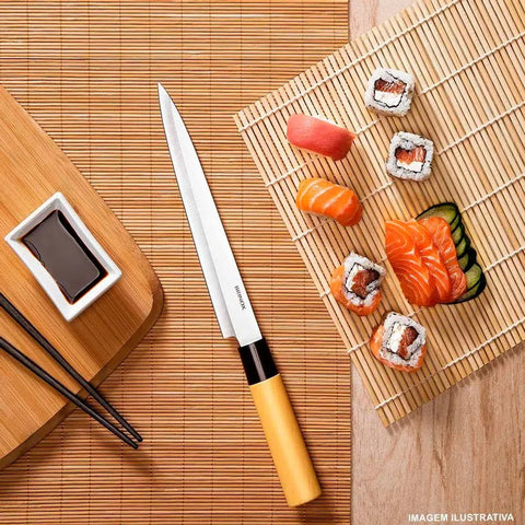 Faca para Sushi e Sashimi 8" Brinox com Lâmina em Aço Inox e Cabo de Polipropileno