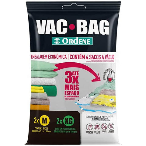 Kit Vac Bag Ordene Saco a Vácuo 2 Médio 45x65cm 2 Extra Grande 80x100cm Kit Vac Bag Ordene Saco a Vácuo 2 Médio 45x65cm 2 Extra Grande 80x100cm