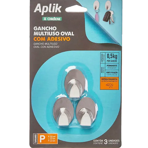 Gancho Adesivo Ordene Inox Pequeno Aplik Autocolante de Parede 500g Oval Multiuso Gancho Adesivo Ordene Inox Pequeno Aplik Autocolante de Parede 500g Oval Multiuso