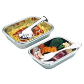 2 Bandejas Inox 1,5L Servir Pegador e Colher Massas Jogo Baixelas Assadeiras