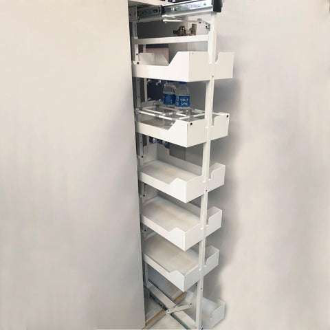 Coluna Deslizante Alta 5 Bandejas Ajustável 48x24x175cm Gavetas Branco Armário de Cozinha Coluna Deslizante Alta 5 Bandejas Ajustável 48x24x175cm Gavetas Branco Armário de Cozinha