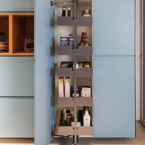 Coluna Deslizante Alta 5 Bandejas Ajustável 48x24x175cm Gavetas Branco Armário de Cozinha Coluna Deslizante Alta 5 Bandejas Ajustável 48x24x175cm Gavetas Branco Armário de Cozinha