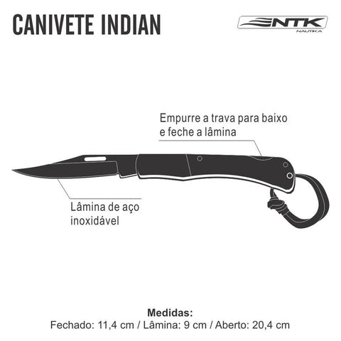 Canivete Tático Indian Nautika Inox Militar EDC tipo Turco com Case