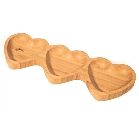 Petisqueira Coração Tripla de Bambu Pote para Molhos Bandeja para Servir Yoi Petisqueira Coração Tripla de Bambu Pote para Molhos Bandeja para Servir Yoi