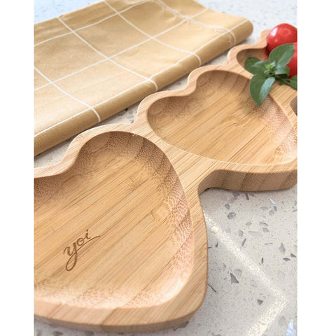 Petisqueira Coração Tripla de Bambu Pote para Molhos Bandeja para Servir Yoi Petisqueira Coração Tripla de Bambu Pote para Molhos Bandeja para Servir Yoi