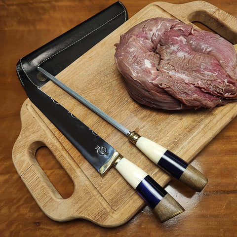 Conjunto Faca e Chaira para Churrasco 10' Artesanal Aço Cirúrgico Inox 420c Artesanal Cabo Misto Sortido Conjunto Faca e Chaira para Churrasco 10' Artesanal Aço Cirúrgico Inox 420c Artesanal Cabo Misto Sortido