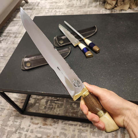 Conjunto Faca e Chaira para Churrasco 10' Artesanal Aço Cirúrgico Inox 420c Artesanal Cabo Misto Sortido Conjunto Faca e Chaira para Churrasco 10' Artesanal Aço Cirúrgico Inox 420c Artesanal Cabo Misto Sortido