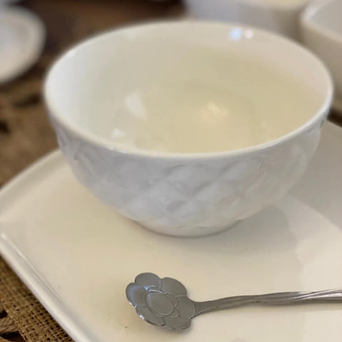 6 Cumbucas de Porcelana Branca 280ml Bowls Lyor Diamond para Iogurte Sobremesa