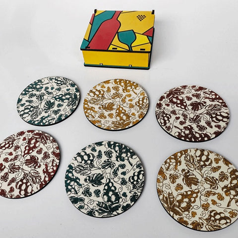 Conjunto 6 Descansos para Copos em MDF Vinho com Caixinha Artesanal Personalizados Conjunto 6 Descansos para Copos em MDF Vinho com Caixinha Artesanal Personalizados