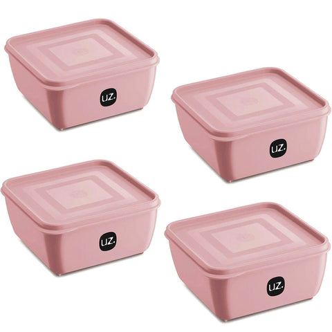 4 Potes de Mantimentos Rosa Quadrados 1,5L com Tampa Premium UZ Plásticos
