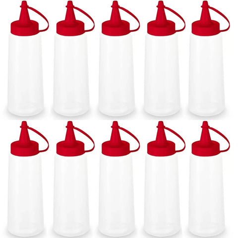 10 Bisnagas Plásticas Flexível para Lanchonetes Frascos de Molhos Ketchup Bico Vermelho
