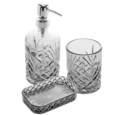 Conjunto Banheiro Bancada Minsk Prata Wolff 3pçs Vidro Sabonete Líquido Escovas Saboneteira Conjunto Banheiro Bancada Minsk Prata Wolff 3pçs Vidro Sabonete Líquido Escovas Saboneteira