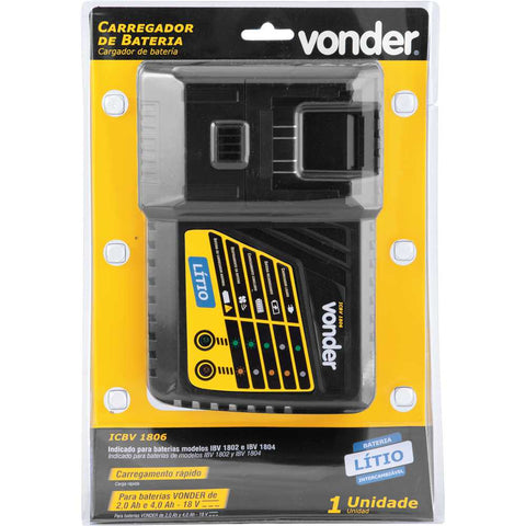Carregador de bateria 18 V linha intercambiável carregamento rápido ICBV 1806 VONDER Carregador de bateria 18 V linha intercambiável carregamento rápido ICBV 1806 VONDER