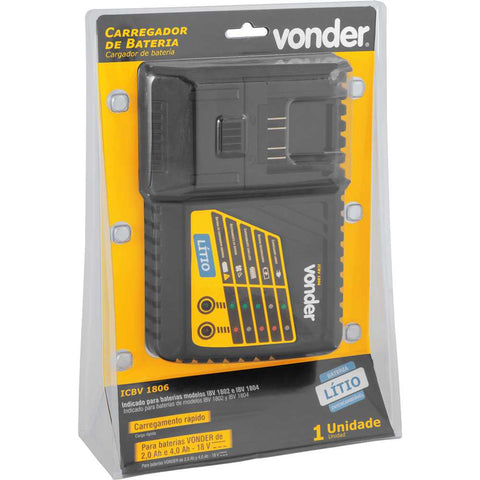 Carregador de bateria 18 V linha intercambiável carregamento rápido ICBV 1806 VONDER Carregador de bateria 18 V linha intercambiável carregamento rápido ICBV 1806 VONDER