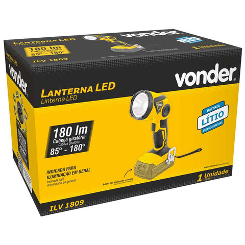 Lanterna de LED bateria intercambiável de 18 V sem bateria e sem carregador ILV 1809 VONDER