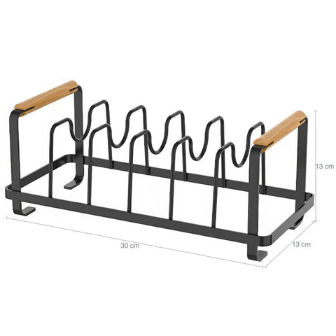 Kit Organizador para Tampas de Panela Aço Preto e Porta Talheres e Utensílios Bambu Yoi Kit Organizador para Tampas de Panela Aço Preto e Porta Talheres e Utensílios Bambu Yoi