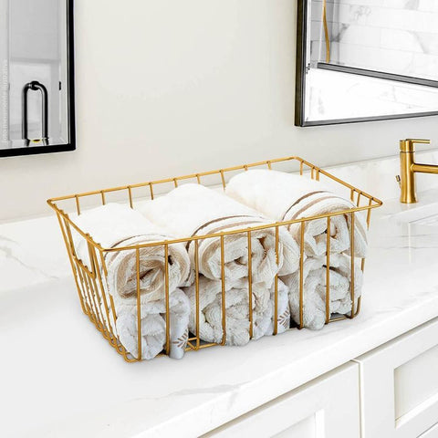 Kit 5 Cestos Aramados Multiuso Organizadores Retangulares Dourados Arthi Lavanderia Banheiro Kit 5 Cestos Aramados Multiuso Organizadores Retangulares Dourados Arthi Lavanderia Banheiro