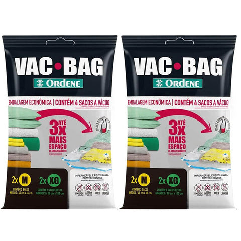Kit Vac Bag Saco a Vácuo 4 Médio 45x65cm 4 Extra Grande 80x100cm Ordene Kit Vac Bag Saco a Vácuo 4 Médio 45x65cm 4 Extra Grande 80x100cm Ordene