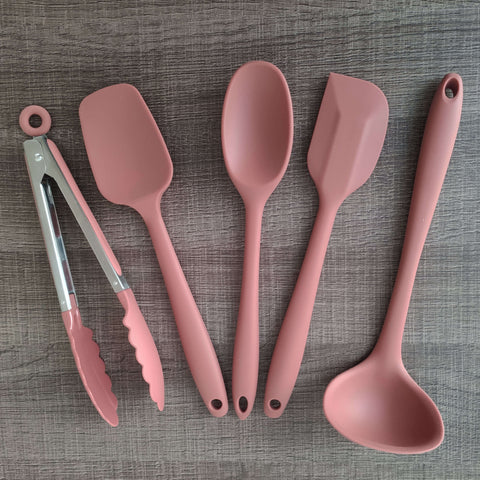 Conjunto De 5 Talheres De Silicone Utensílio De Cozinha Ou Terracota Conjunto De 5 Talheres De Silicone Utensílio De Cozinha Ou Terracota