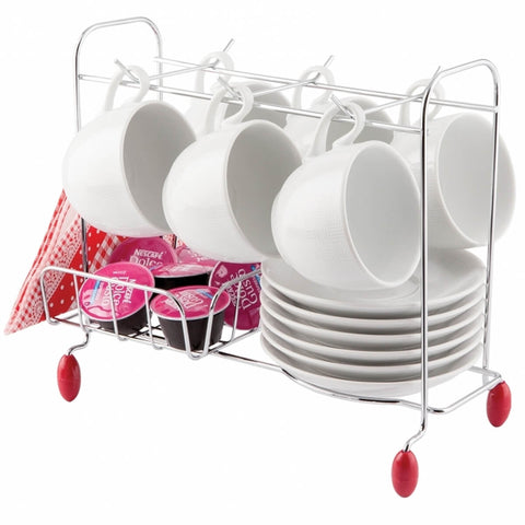 Suporte Porta 6 Xícaras E 6 Pires Cápsulas Porta Guardanapos Organizador Aramado Suporte Porta 6 Xícaras E 6 Pires Cápsulas Porta Guardanapos Organizador Aramado