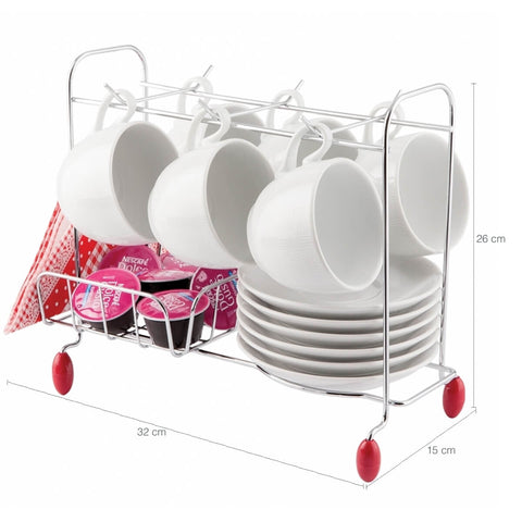 Suporte Porta 6 Xícaras E 6 Pires Cápsulas Porta Guardanapos Organizador Aramado Suporte Porta 6 Xícaras E 6 Pires Cápsulas Porta Guardanapos Organizador Aramado