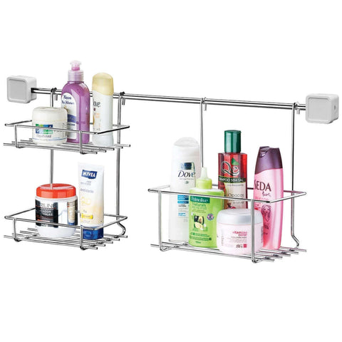 Barra Duas Prateleiras Porta Shampoo Organizador de Banheiro Barra Duas Prateleiras Porta Shampoo Organizador de Banheiro