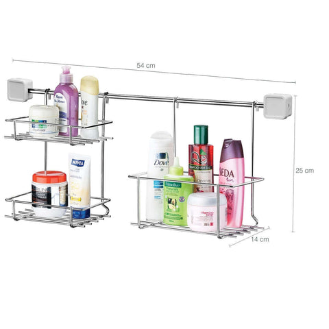 Barra Duas Prateleiras Porta Shampoo Organizador de Banheiro Barra Duas Prateleiras Porta Shampoo Organizador de Banheiro