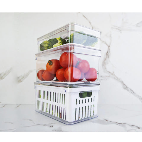 Kit 3 Caixas Organizadoras De Geladeira Transparentes Armazenadoras De Frutas Legumes Ovos Clear Fresh OU Kit 3 Caixas Organizadoras De Geladeira Transparentes Armazenadoras De Frutas Legumes Ovos Clear Fresh OU