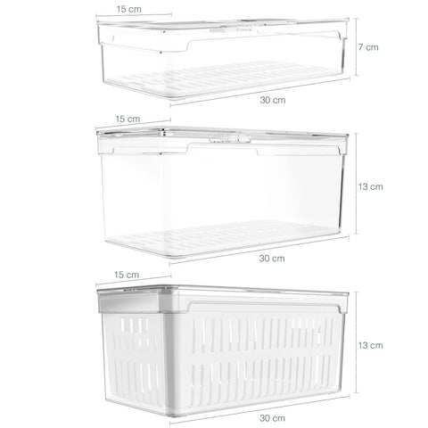Kit 3 Caixas Organizadoras De Geladeira Transparentes Armazenadoras De Frutas Legumes Ovos Clear Fresh OU Kit 3 Caixas Organizadoras De Geladeira Transparentes Armazenadoras De Frutas Legumes Ovos Clear Fresh OU