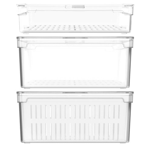 Kit 3 Caixas Organizadoras De Geladeira Transparentes Armazenadoras De Frutas Legumes Ovos Clear Fresh OU Kit 3 Caixas Organizadoras De Geladeira Transparentes Armazenadoras De Frutas Legumes Ovos Clear Fresh OU