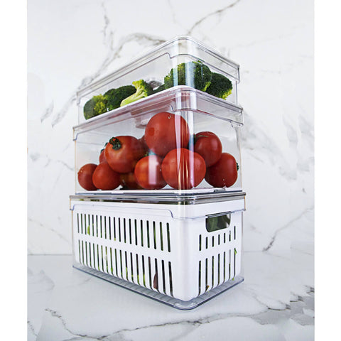 Kit 3 Caixas Organizadoras De Geladeira Transparentes Armazenadoras De Frutas Legumes Ovos Clear Fresh OU Kit 3 Caixas Organizadoras De Geladeira Transparentes Armazenadoras De Frutas Legumes Ovos Clear Fresh OU
