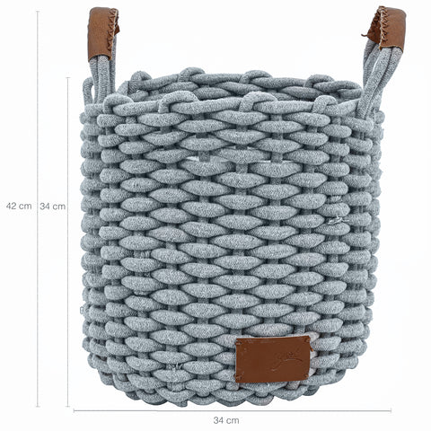 Kit 2 Cestos Decorativos Organizadores Grande E Médio Cestos De Corda Cinza Com Alças De Couro Yoi Kit 2 Cestos Decorativos Organizadores Grande E Médio Cestos De Corda Cinza Com Alças De Couro Yoi