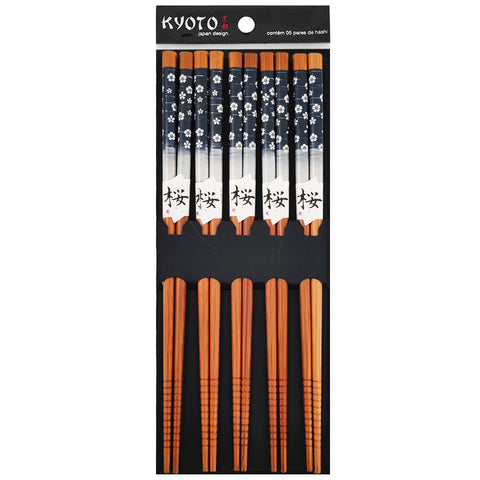 Kit 5 Pares Hashi Bambu Flor De Cerejeira Kyoto Yoi Palitos Japoneses Sushi Azul Marinho Kit 5 Pares Hashi Bambu Flor De Cerejeira Kyoto Yoi Palitos Japoneses Sushi Azul Marinho