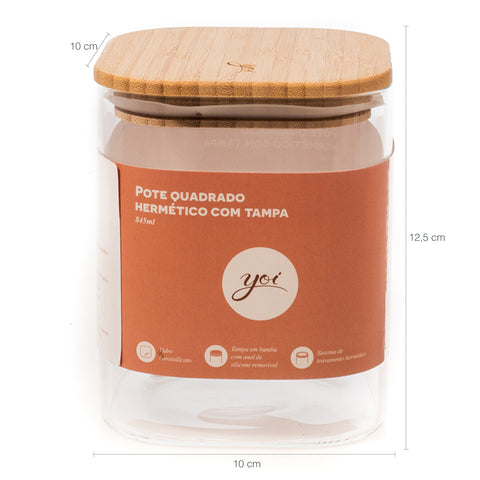 Pote Hermético Quadrado De Vidro Com Tampa De Bambu 845ml Porta Mantimento Pequeno Yoi Pote Hermético Quadrado De Vidro Com Tampa De Bambu 845ml Porta Mantimento Pequeno Yoi