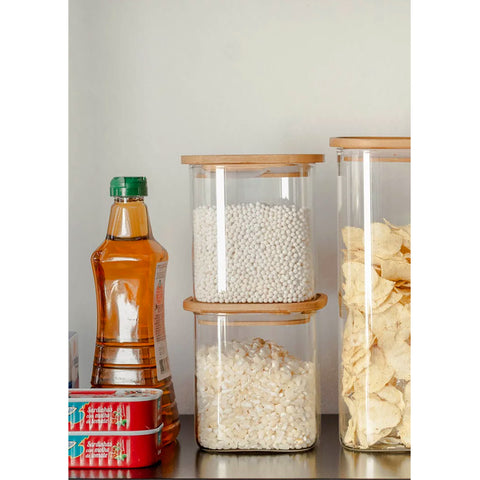 Pote Hermético Quadrado De Vidro Com Tampa De Bambu 845ml Porta Mantimento Pequeno Yoi Pote Hermético Quadrado De Vidro Com Tampa De Bambu 845ml Porta Mantimento Pequeno Yoi