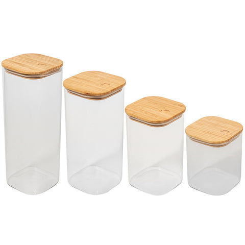 Kit 4 Potes Herméticos De Vidro Com Tampas Em Bambu 2050ml 1650ml 1200ml E 845ml Porta Mantimentos Yoi Kit 4 Potes Herméticos De Vidro Com Tampas Em Bambu 2050ml 1650ml 1200ml E 845ml Porta Mantimentos Yoi
