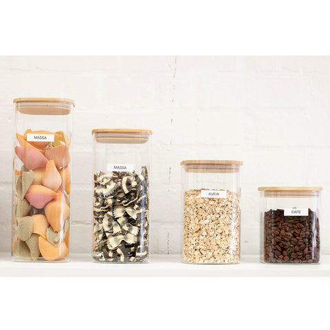 Kit 4 Potes Herméticos De Vidro Com Tampas Em Bambu 2050ml 1650ml 1200ml E 845ml Porta Mantimentos Yoi Kit 4 Potes Herméticos De Vidro Com Tampas Em Bambu 2050ml 1650ml 1200ml E 845ml Porta Mantimentos Yoi