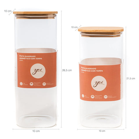 Kit 4 Potes Herméticos De Vidro Com Tampas Em Bambu 2050ml 1650ml 1200ml E 845ml Porta Mantimentos Yoi Kit 4 Potes Herméticos De Vidro Com Tampas Em Bambu 2050ml 1650ml 1200ml E 845ml Porta Mantimentos Yoi